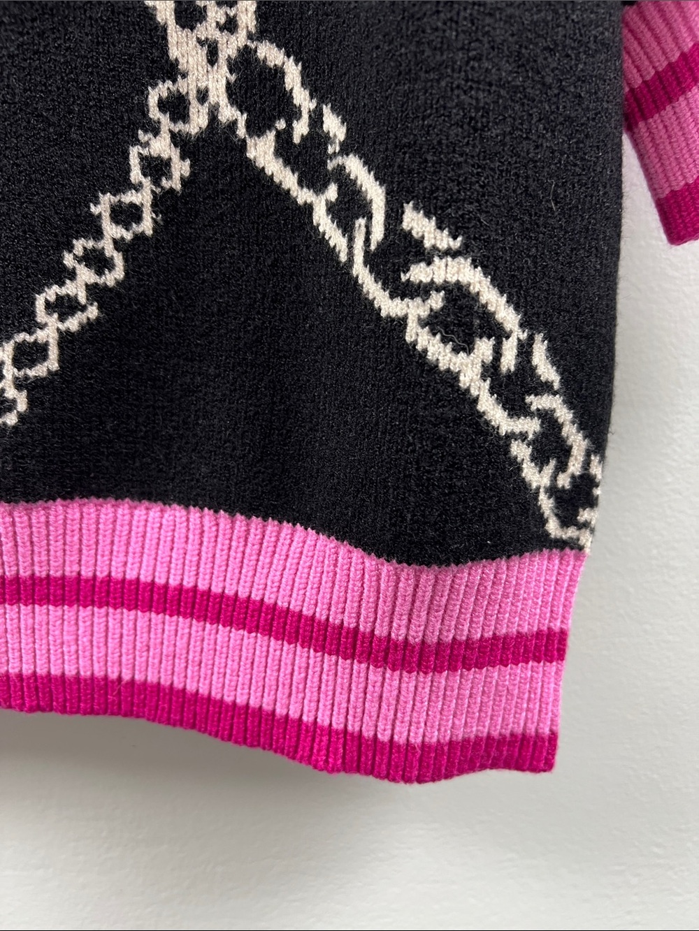 THML Black Sweater with Pink Trim & white Chain Motif - Picture 3 of 3